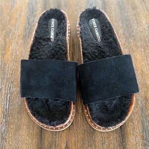 Vince Camuto Women’s Black Kanadial Suede Slipper Slide Sandals Size 10